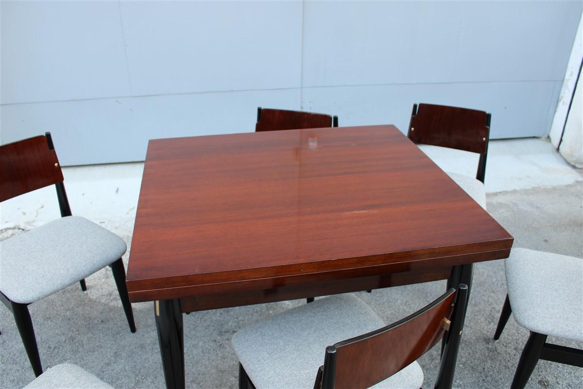 Midcentury Dining Room Sets Teak Wood Brass Italian Design Extendable Table For Sale 1