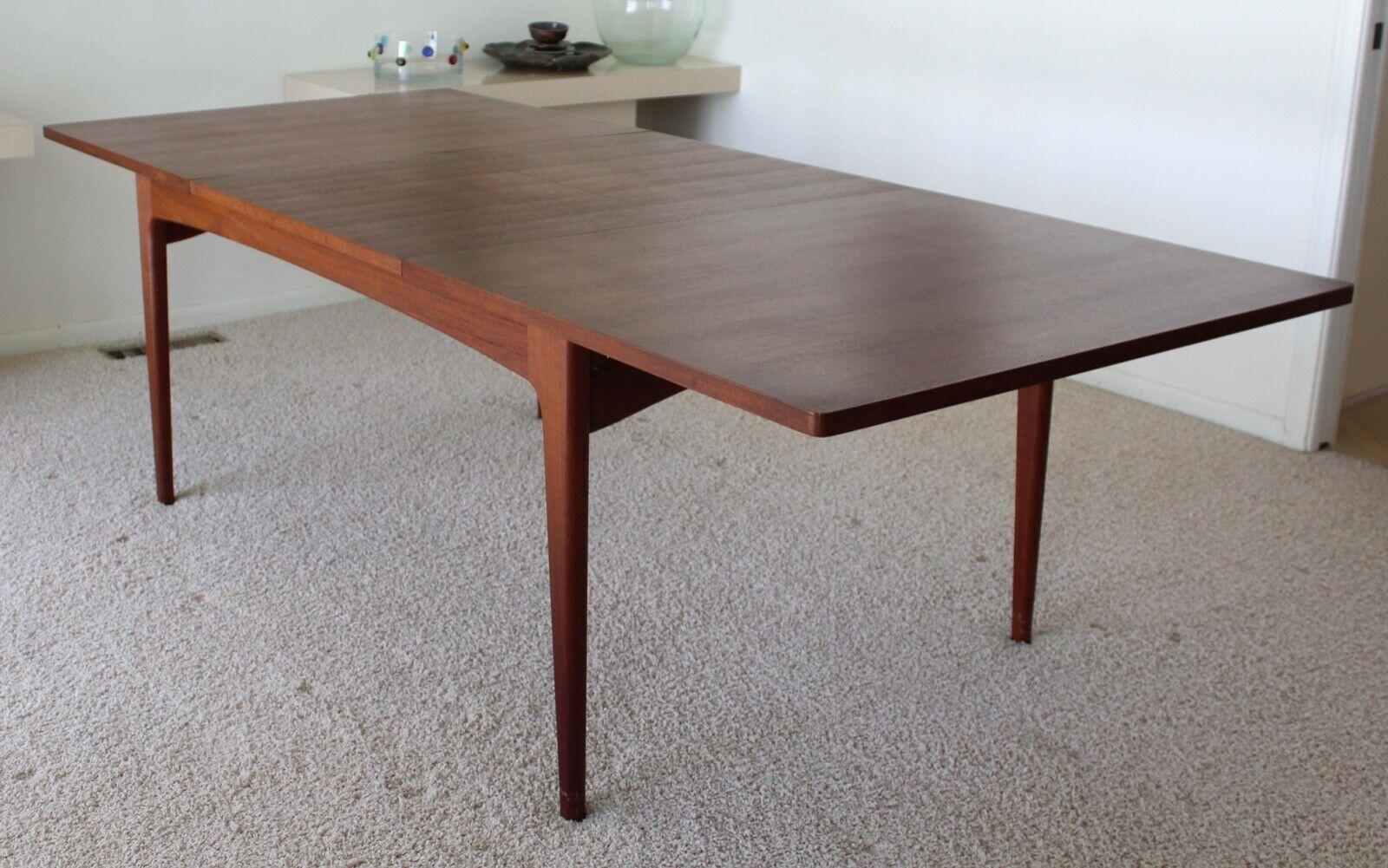 Japanese Mid Century Dining Room Table and 8 Danish Style Upholstered Teak Chairs Japan