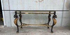 Mid Century Dining Room Table with Solid Iron Lions Legs and Brass