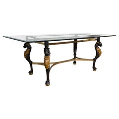 Mid Century Dining Room Table with Solid Iron Lions Legs and Brass
