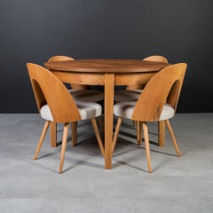 Mid Century Dining Set in Walnut, Round Table and 4 Antonín Šuman Chairs, 1960s