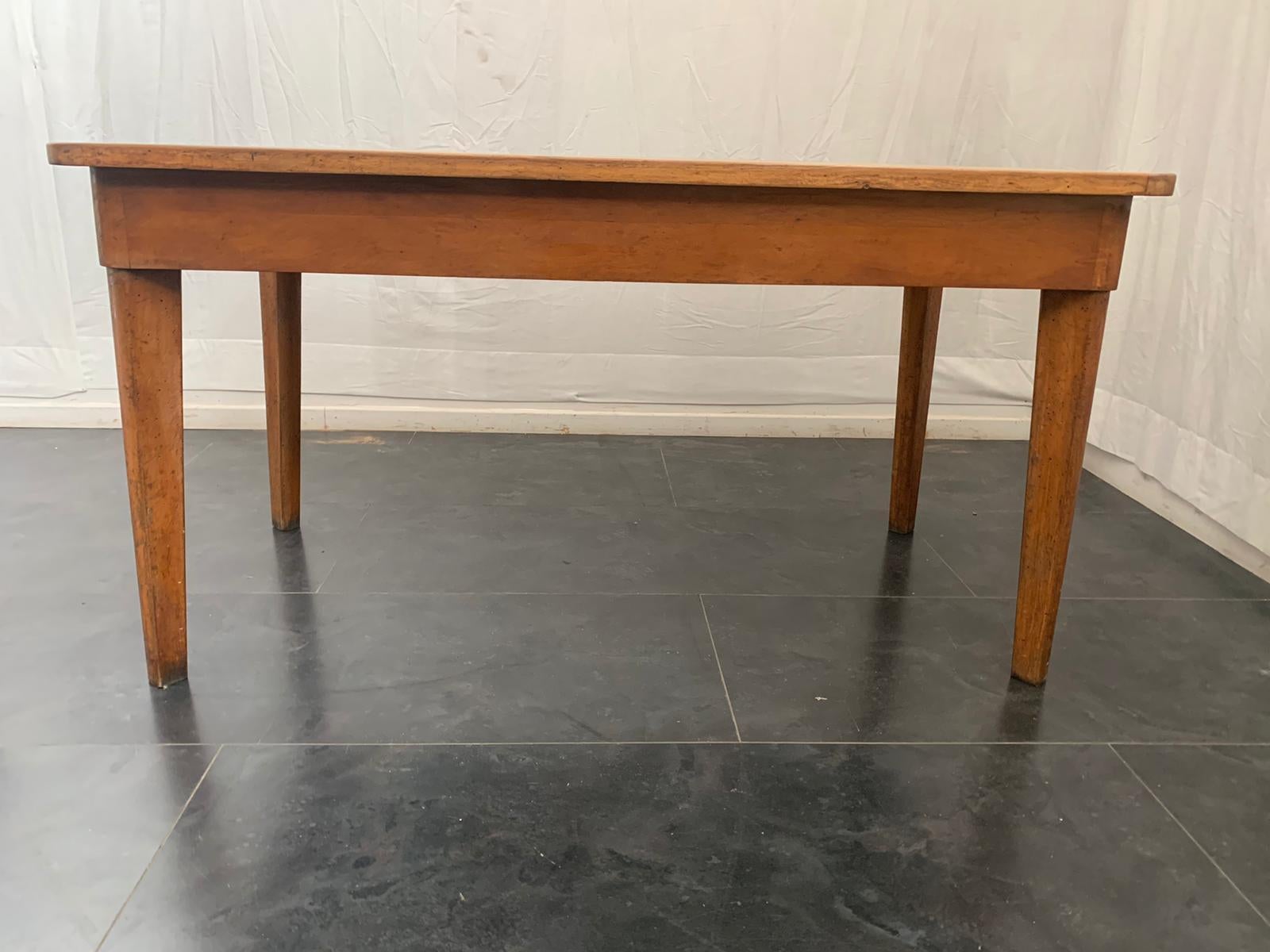 Cherry wood kitchen table with beechwood edged top, glass handle.
Packaging with bubble wrap and cardboard boxes is included. If the wooden packaging is needed (fumigated crates or boxes) for US and International Shipping, it's required a separate