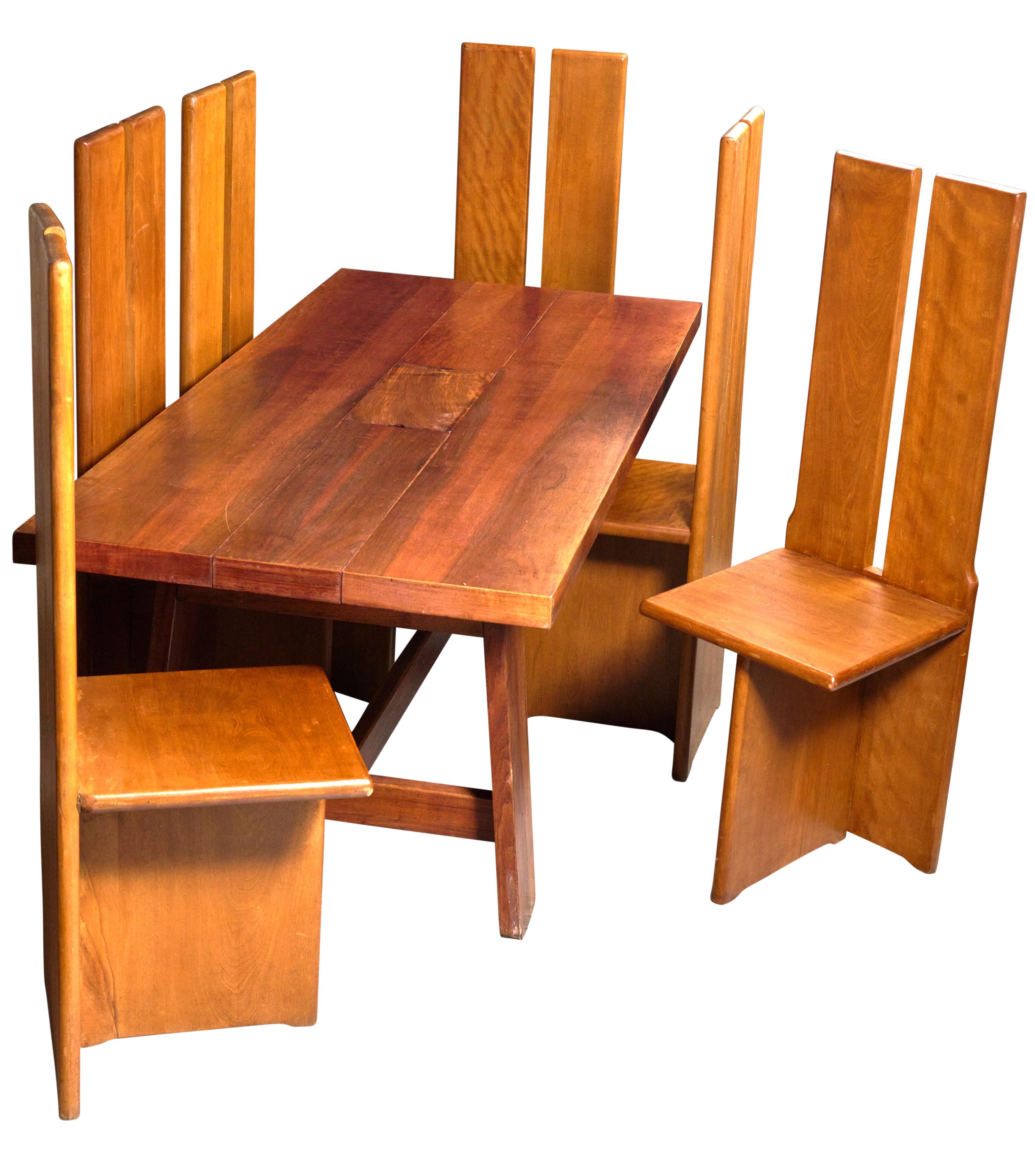 Walnut Mid Century Dining Table and Six Chairs  For Sale
