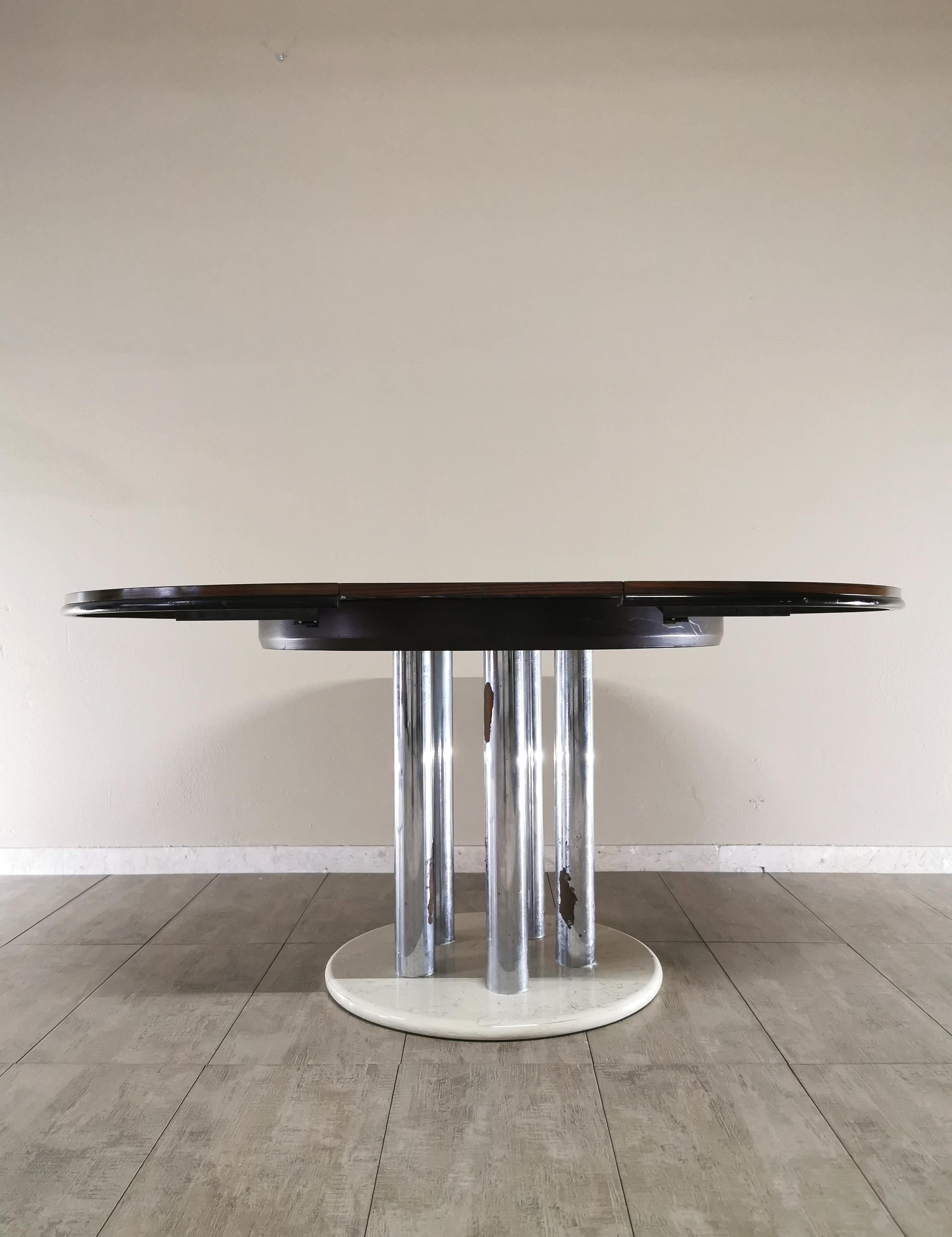Mid Century Dining Table By Livenza Veneered Mahogany Chromed Metal Marble 1970s 5