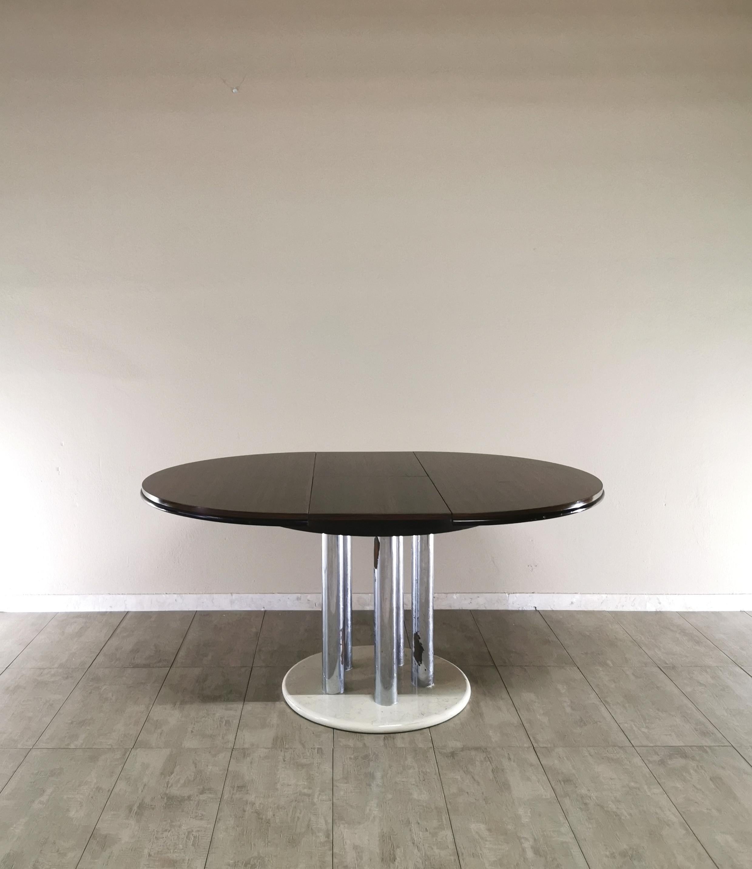 Mid Century Dining Table By Livenza Veneered Mahogany Chromed Metal Marble 1970s 7