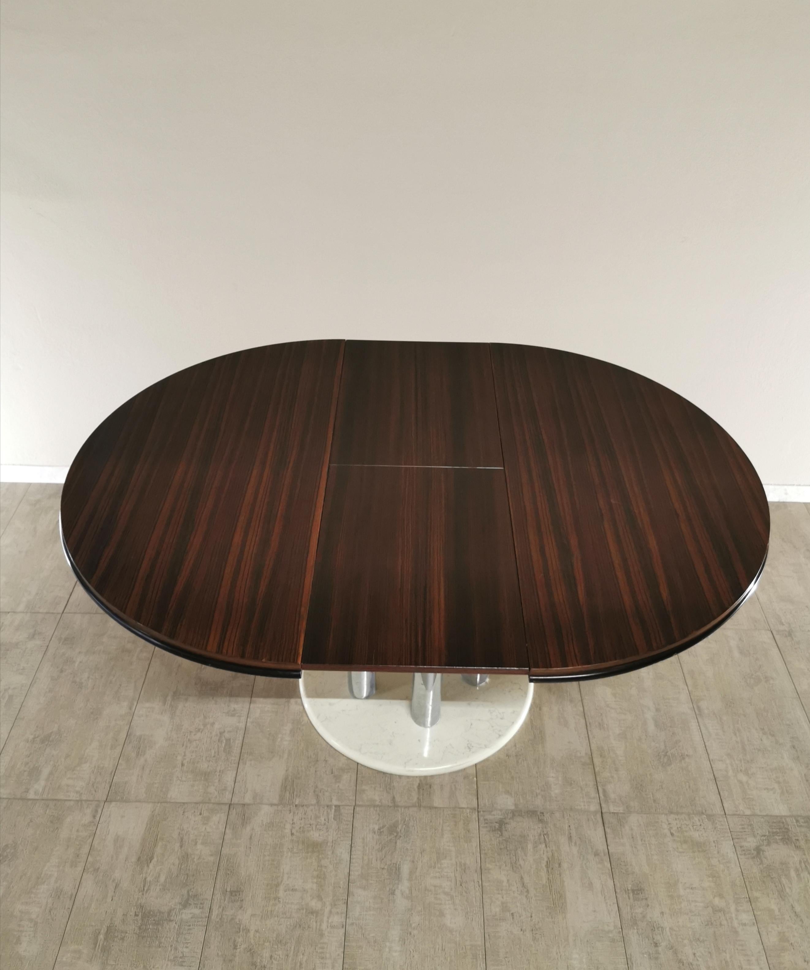 Mid Century Dining Table By Livenza Veneered Mahogany Chromed Metal Marble 1970s In Fair Condition In Palermo, IT