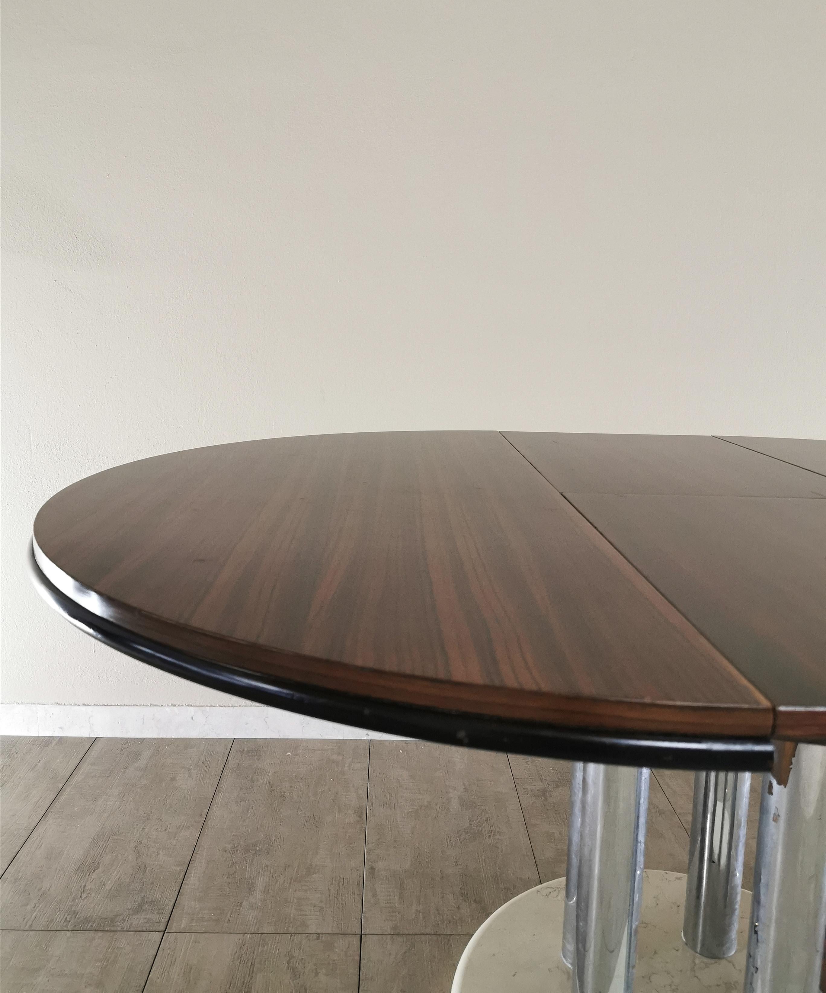 Late 20th Century Mid Century Dining Table By Livenza Veneered Mahogany Chromed Metal Marble 1970s