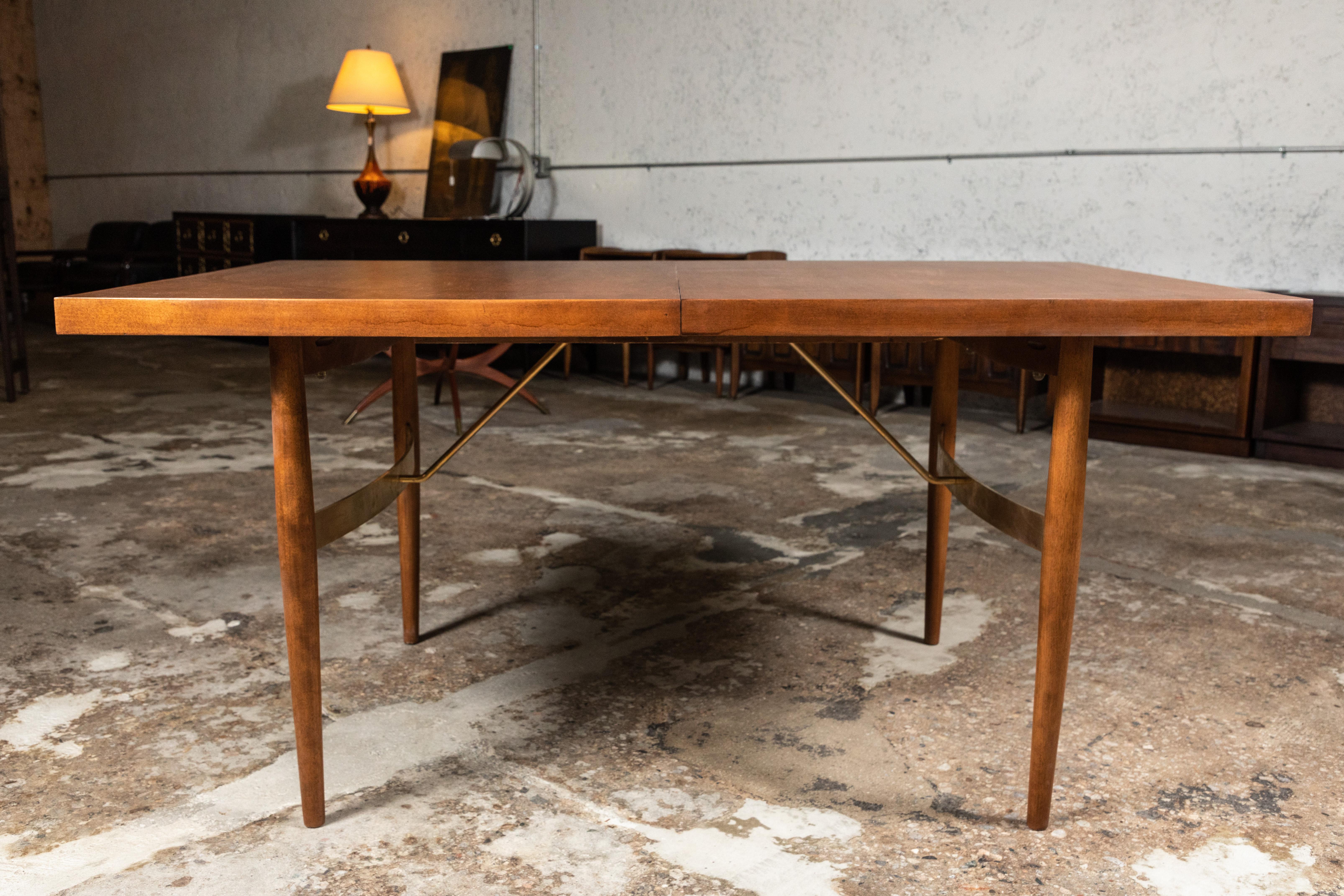 Midcentury Dining Table by Milo Baughman with Amazing Solid Brass Supports For Sale 1