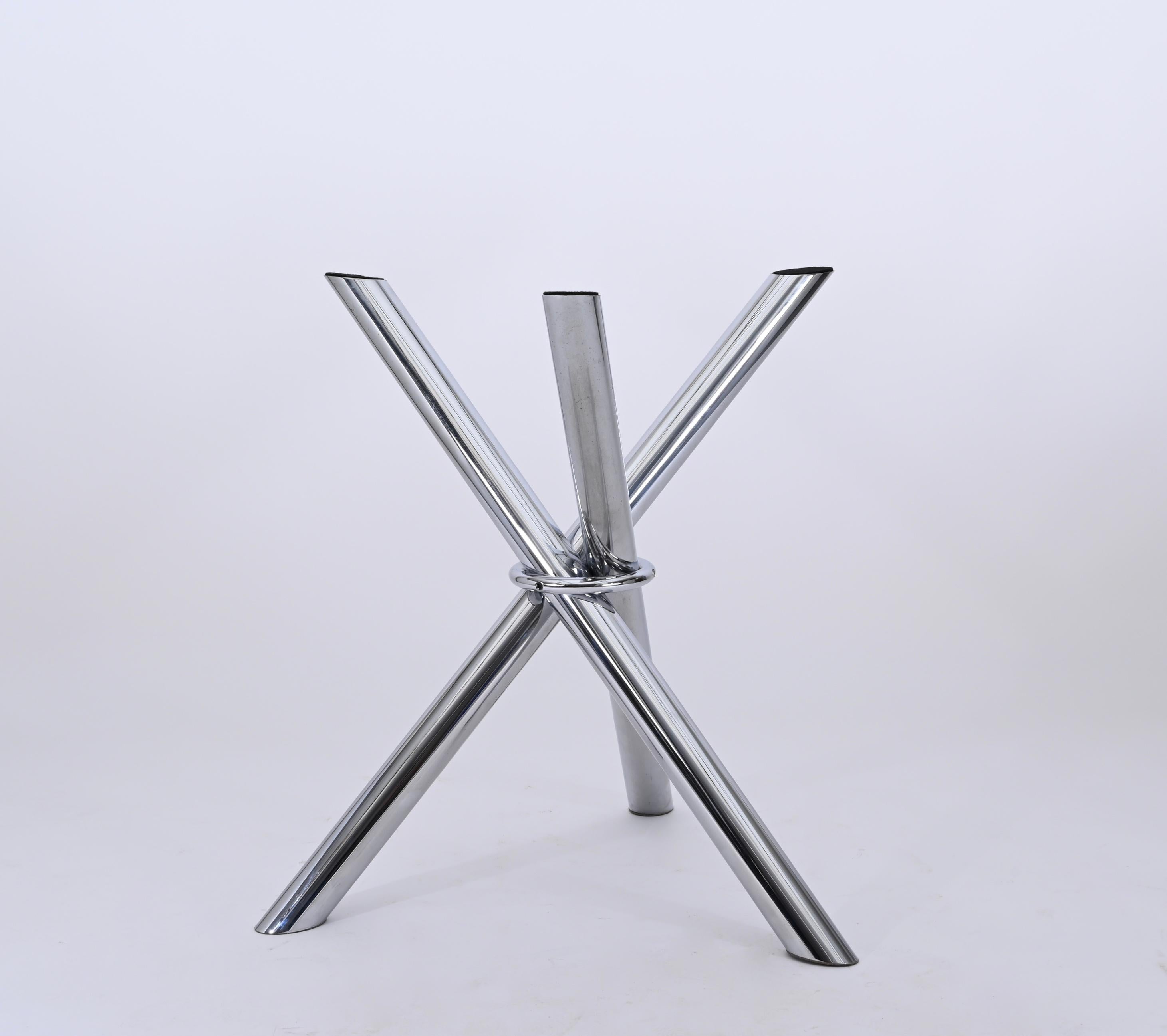 Mid-Century Dining Table, Chromed Stainless Steel with Smoked Glass, Italy 1970s For Sale 7