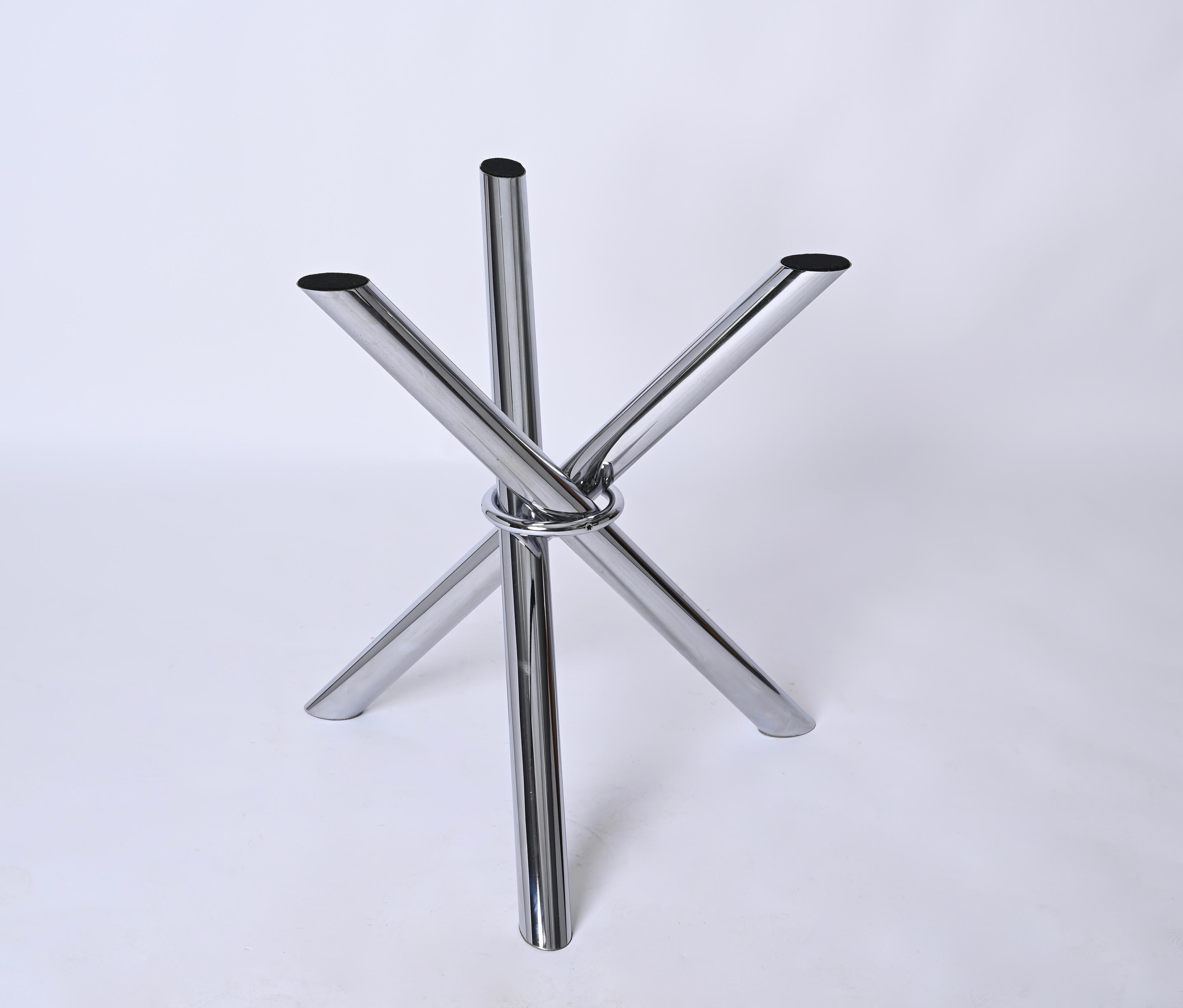 Late 20th Century Mid-Century Dining Table, Chromed Stainless Steel with Smoked Glass, Italy 1970s For Sale