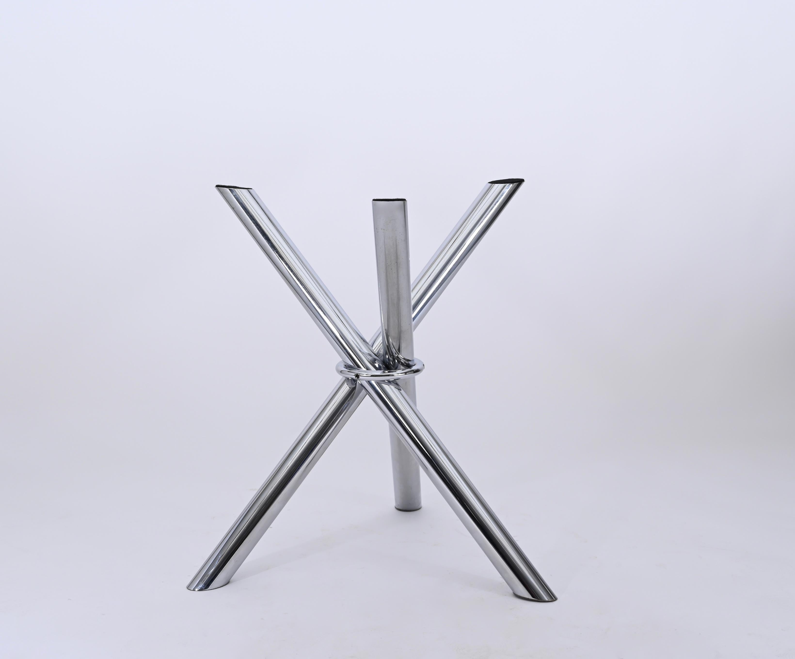 Mid-Century Dining Table, Chromed Stainless Steel with Smoked Glass, Italy 1970s For Sale 1