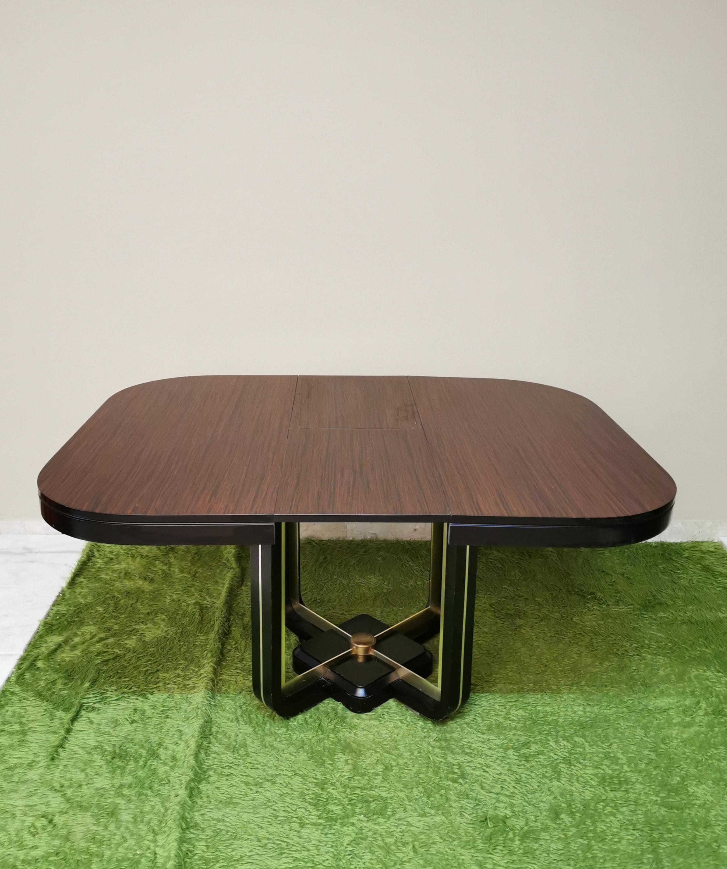Mid Century Dining Room Table Mahogany Black Wood Golden Aluminum Italy 1970s In Good Condition In Palermo, IT