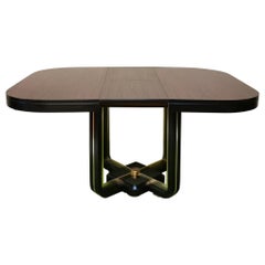 Mid Century Dining Table Mahogany Black Wood Golden Aluminum Italian Design 1970