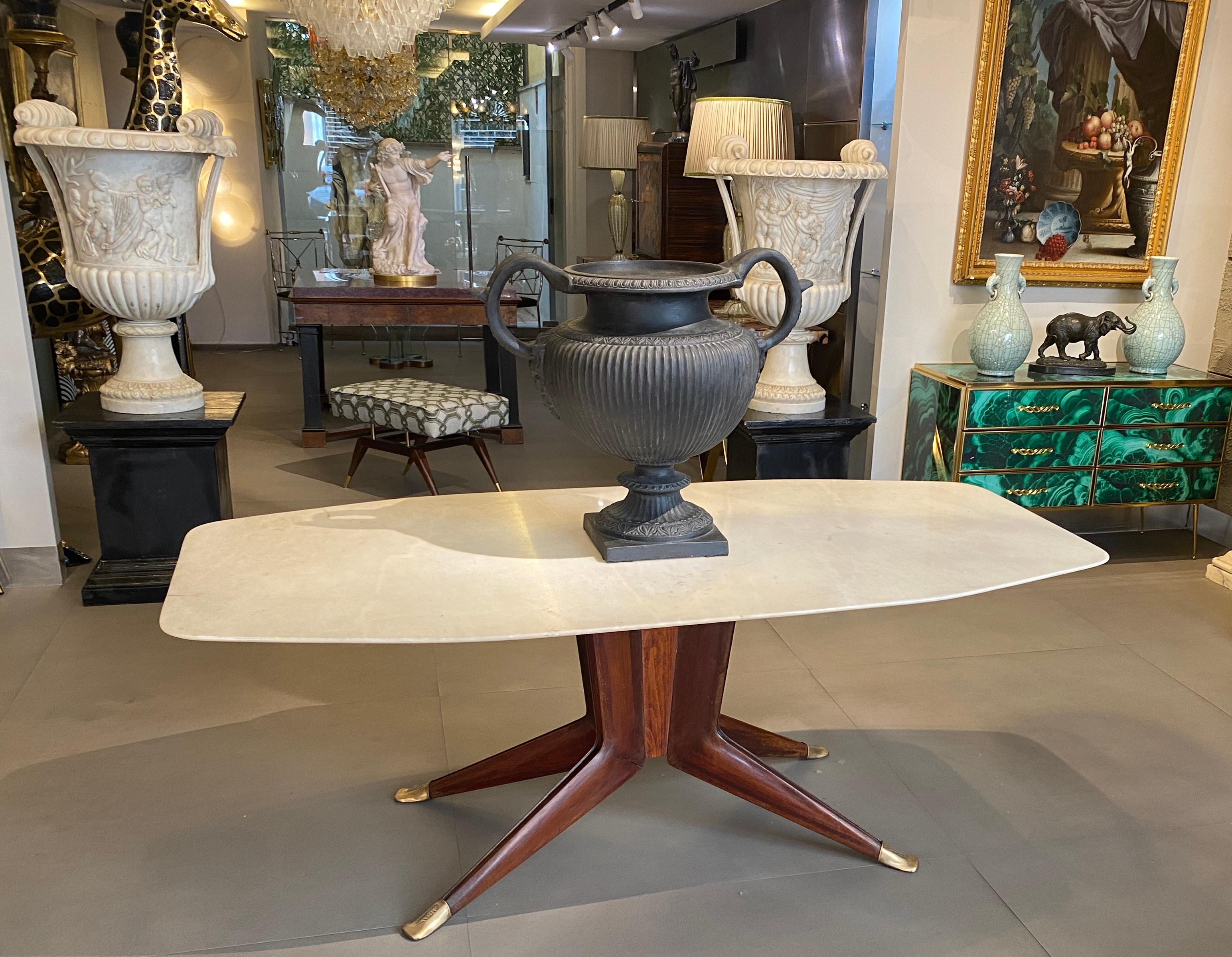 Mesa de comedor de mediados de siglo con tablero de mármol blanco Atrib. a Ico Parisi Años 50 en venta 4