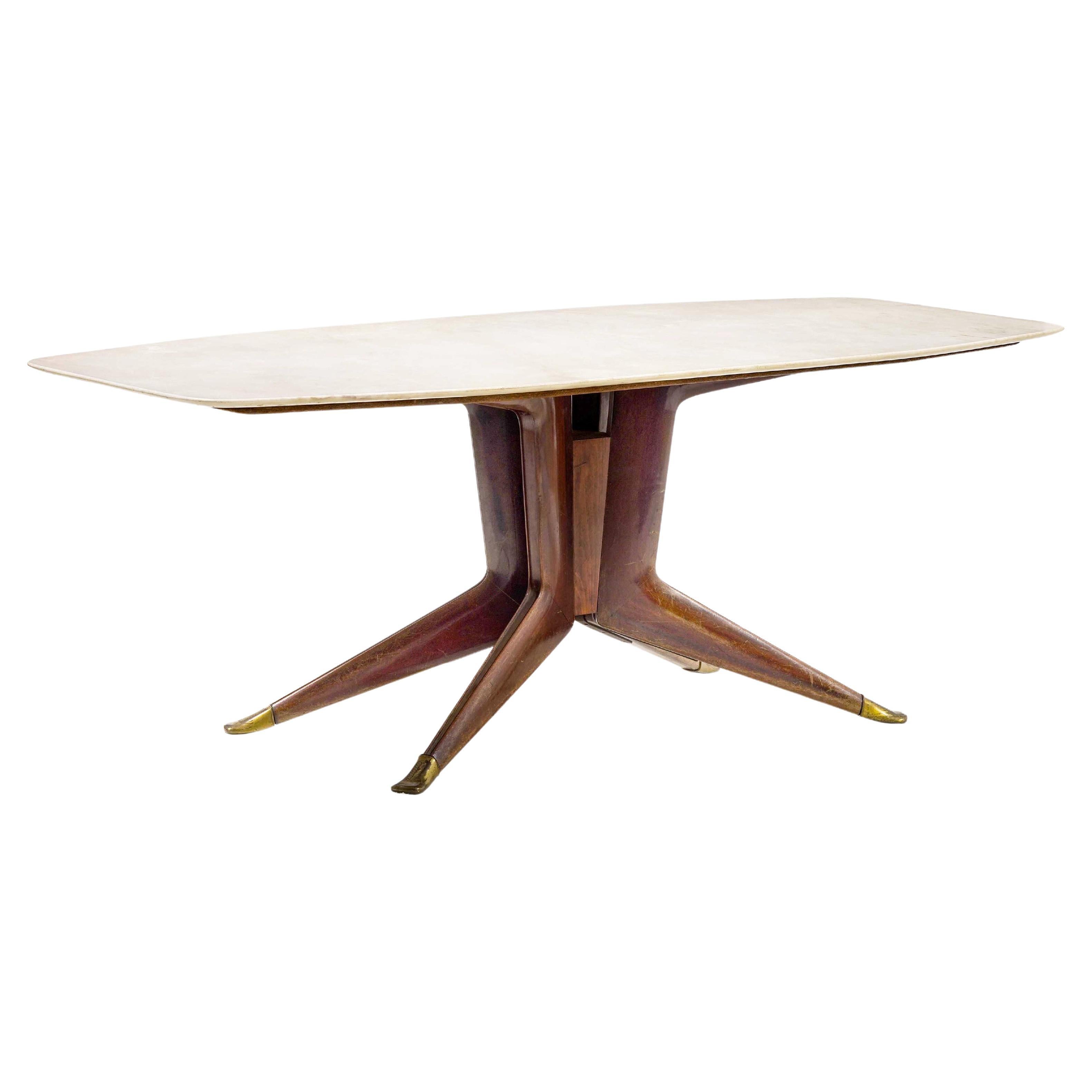 Italian Mid -Century Dining Table with a White Marble Top Attrib. to Ico Parisi 1950s For Sale
