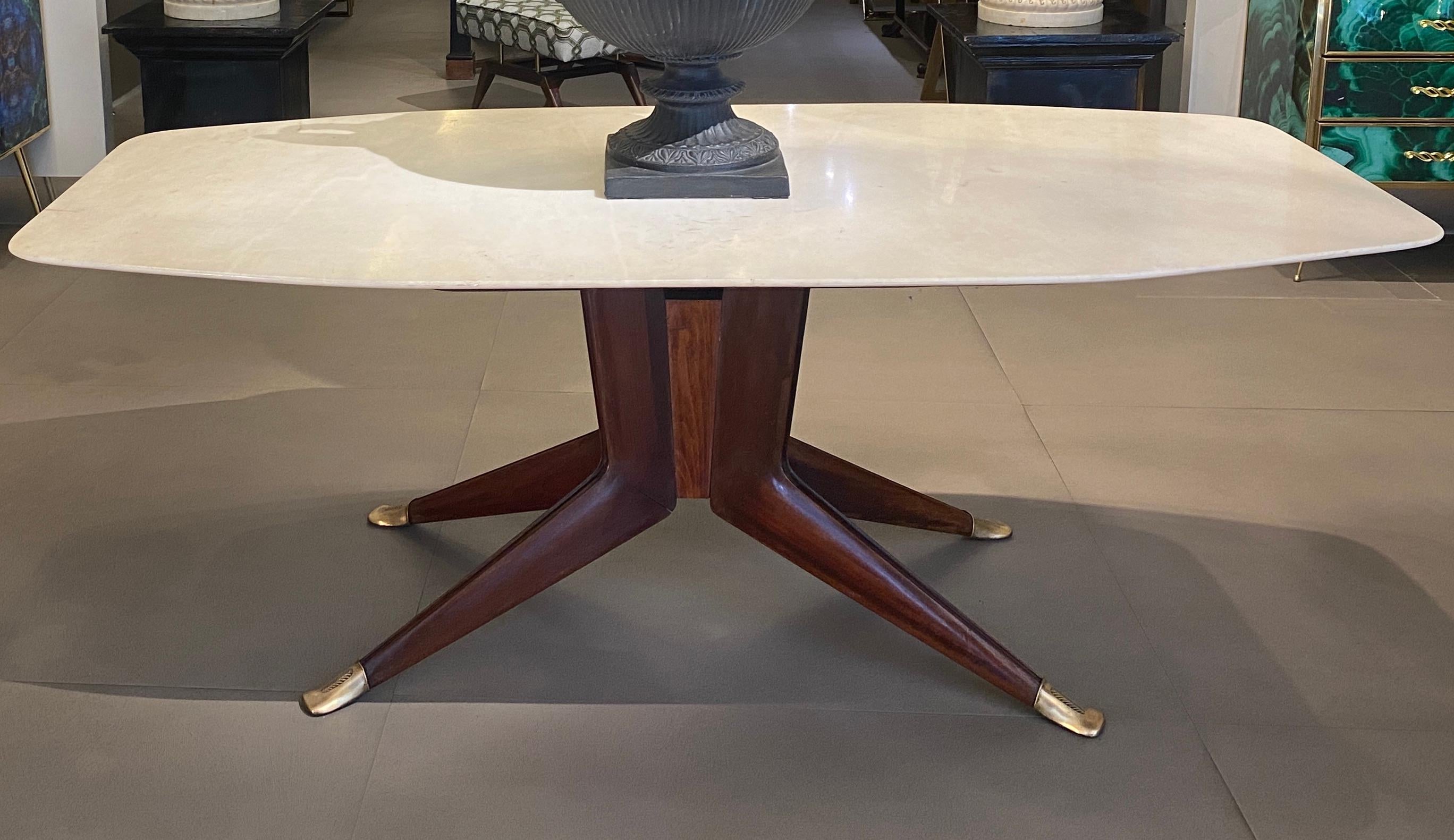 Mesa de comedor de mediados de siglo con tablero de mármol blanco Atrib. a Ico Parisi Años 50 Italiano en venta