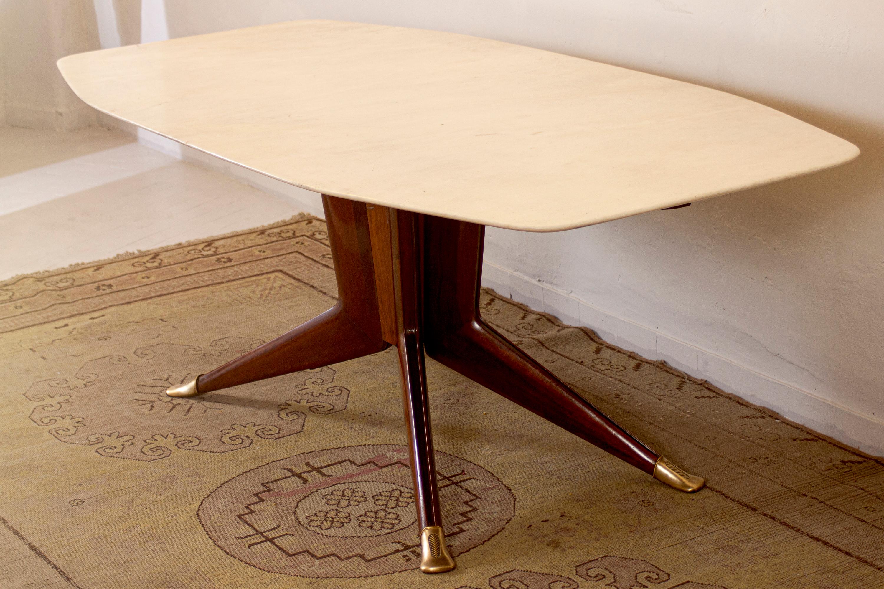 Walnut Mid -Century Dining Table with a White Marble Top Attrib. to Ico Parisi 1950s For Sale