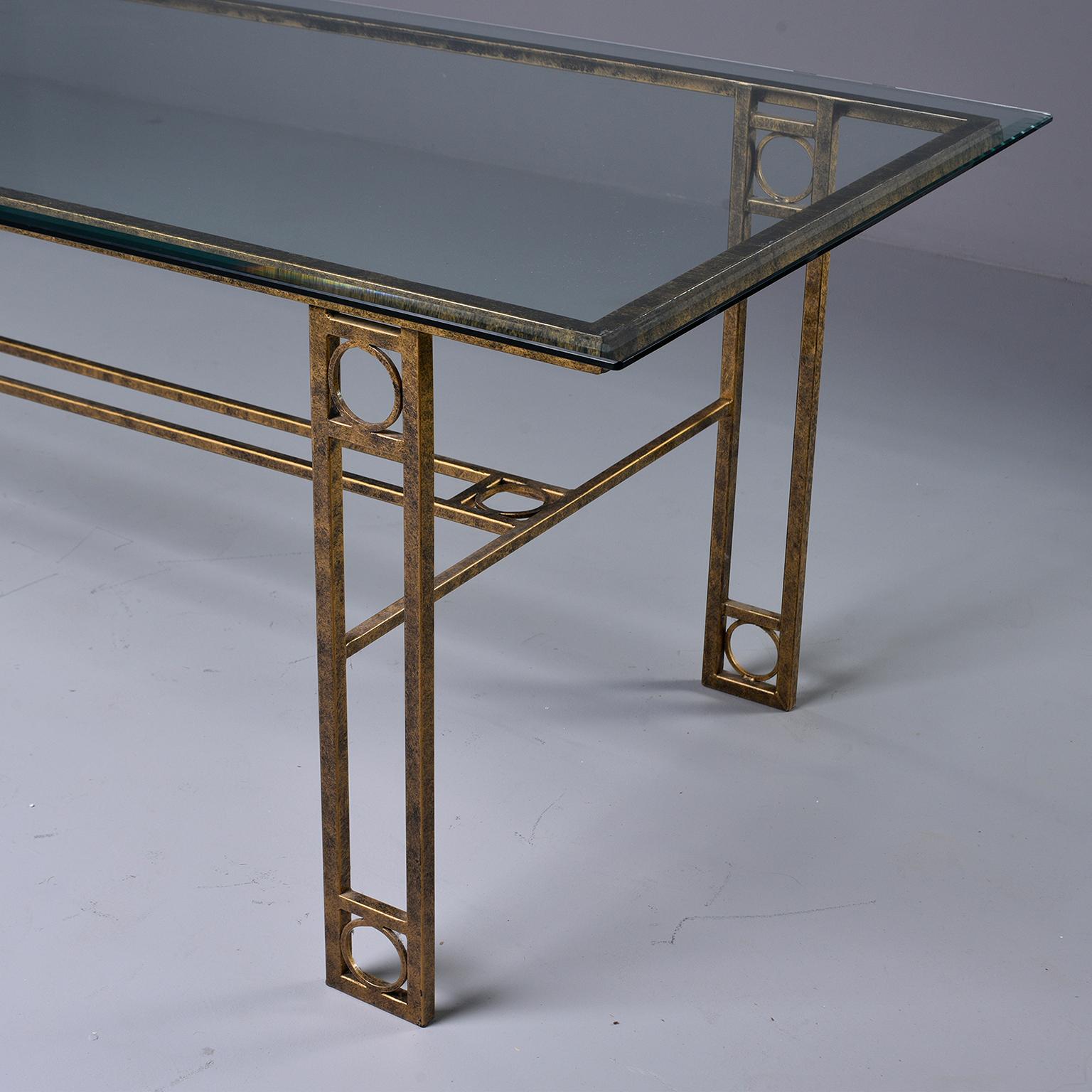 European Midcentury Dining Table with Iron Base and Glass Top