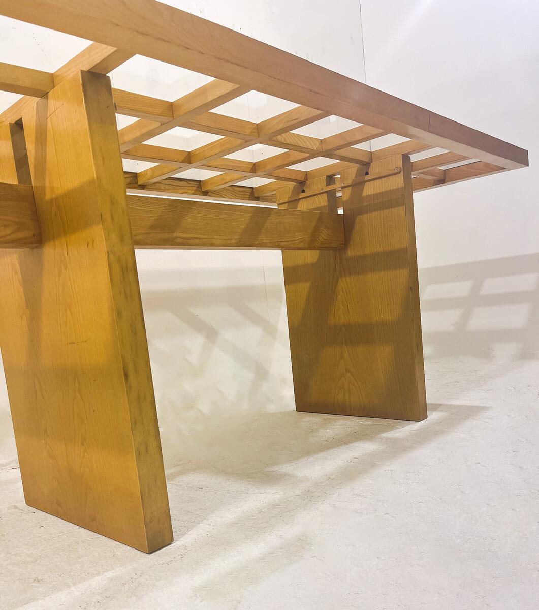 Mesa de comedor de mediados de siglo, madera con tapa de cristal, Italia, 1970 Vidrio en venta