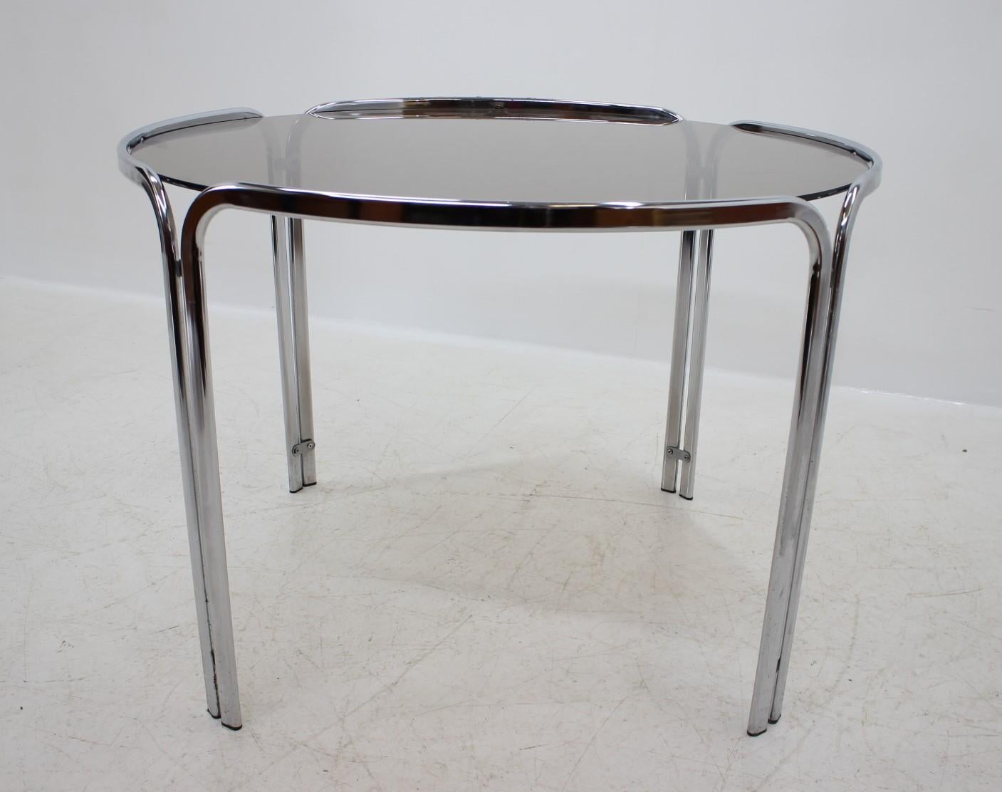 Smoked Glass Midcentury Dinning Chrome Table, Italy, 1960s