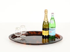 Vassoio da portata ovale Dior di metà secolo in lucite effetto tartaruga, Italia anni '70