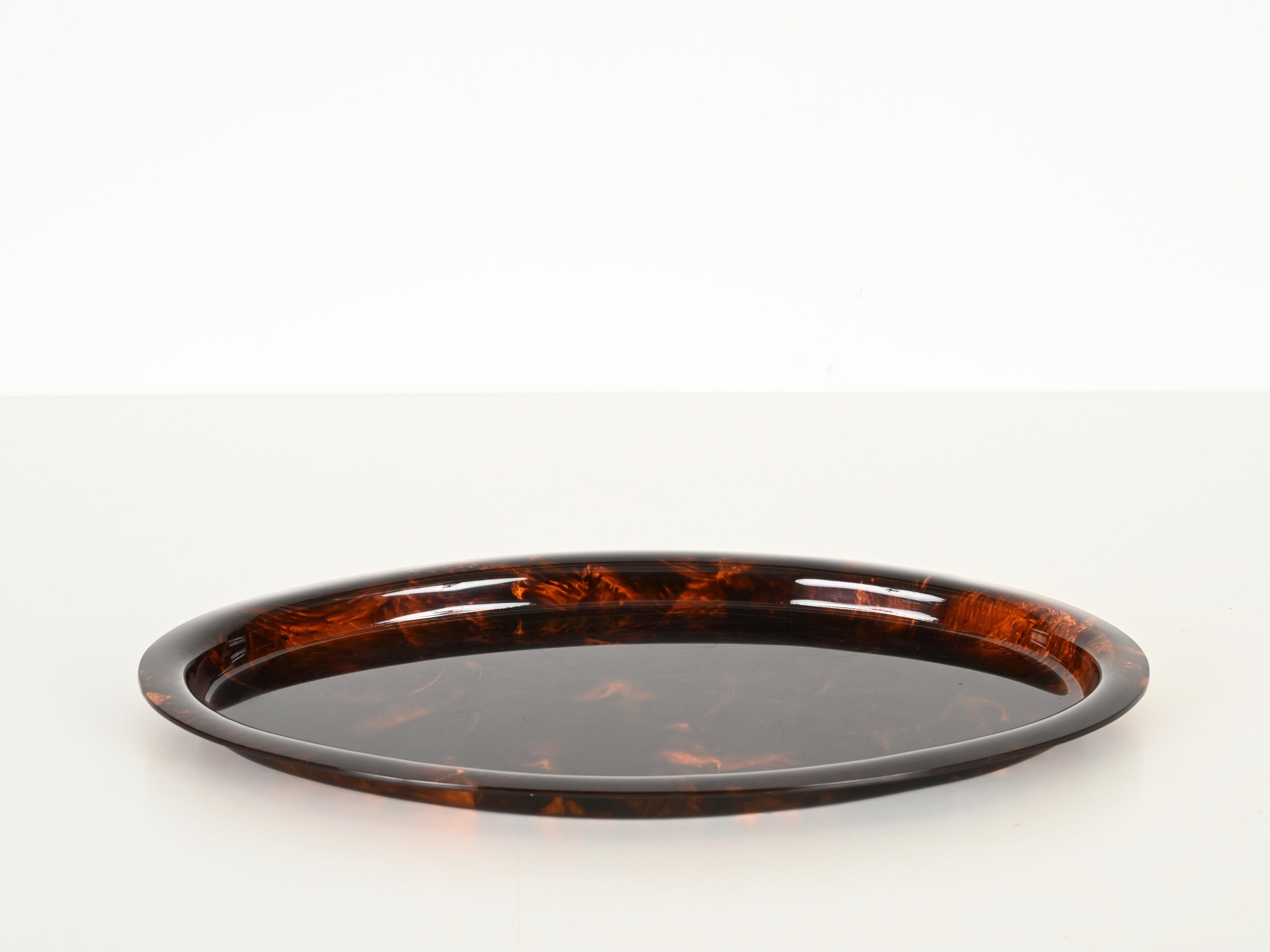 XX secolo Vassoio da portata ovale Dior di metà secolo in lucite effetto tartaruga, Italia anni '70 in vendita