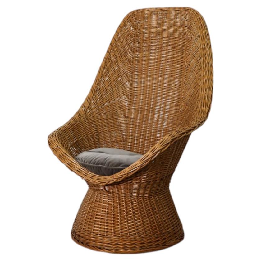 Mid-Century Dirk van Sliedregt Peacock Throne Chair, Woven Rattan High Back
