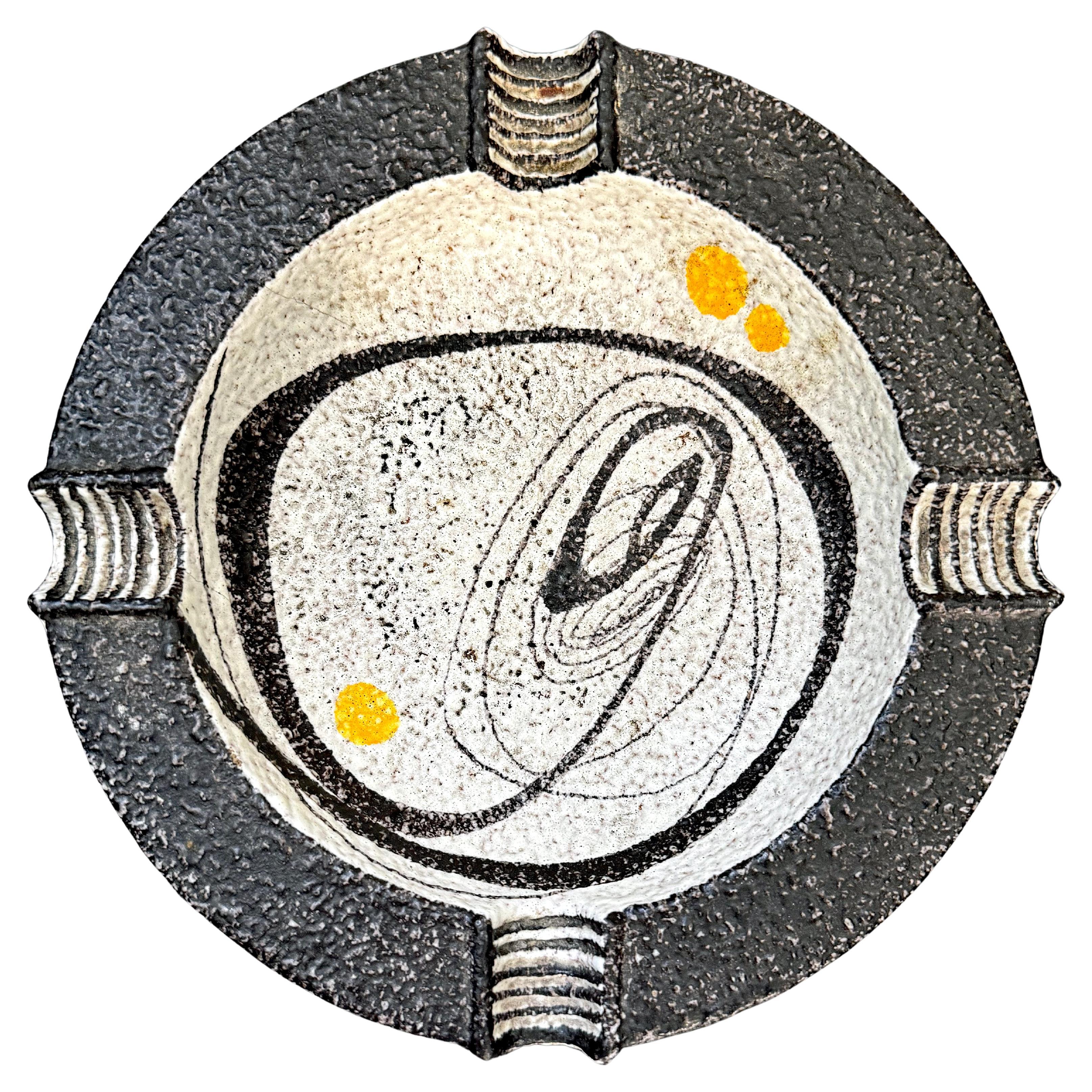 "Mid Century Dish w/ Calligraphic Motif", Fine Ceramic by Ruscha, White & Black