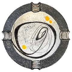"Mid Century Dish w/ Calligraphic Motif", Fine Ceramic by Ruscha, White & Black