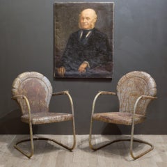 Mid-century Distressed Metal Patio Clam Shell Chairs c.1950