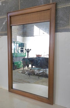 Mid-Century Dixie Furniture Italian Tuscan Style Walnut and Cane Wall Mirror