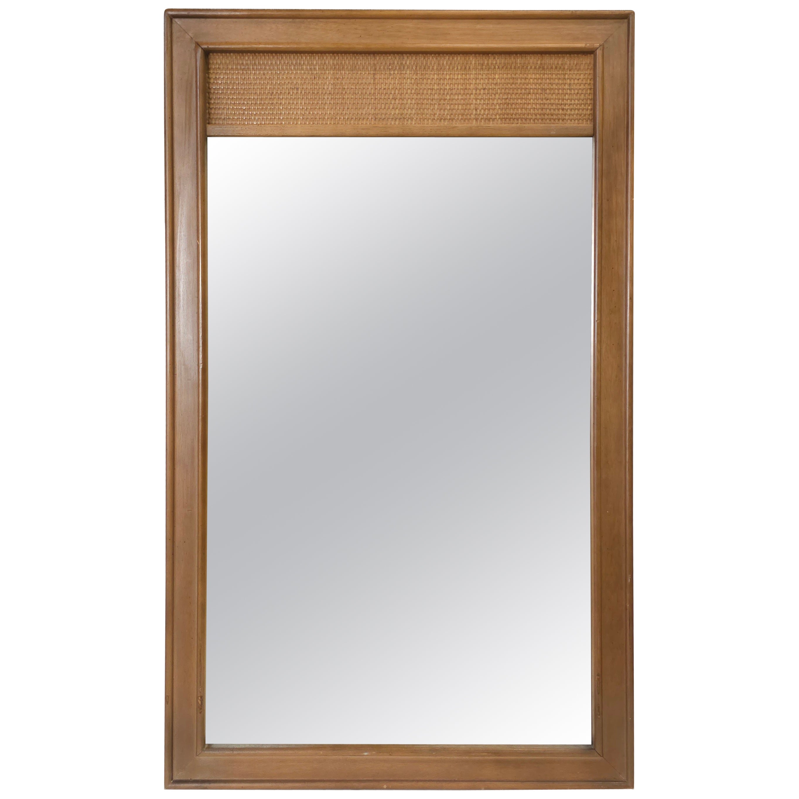 Mid-Century Dixie Furniture Italian Tuscan Style Walnut and Cane Wall Mirror For Sale