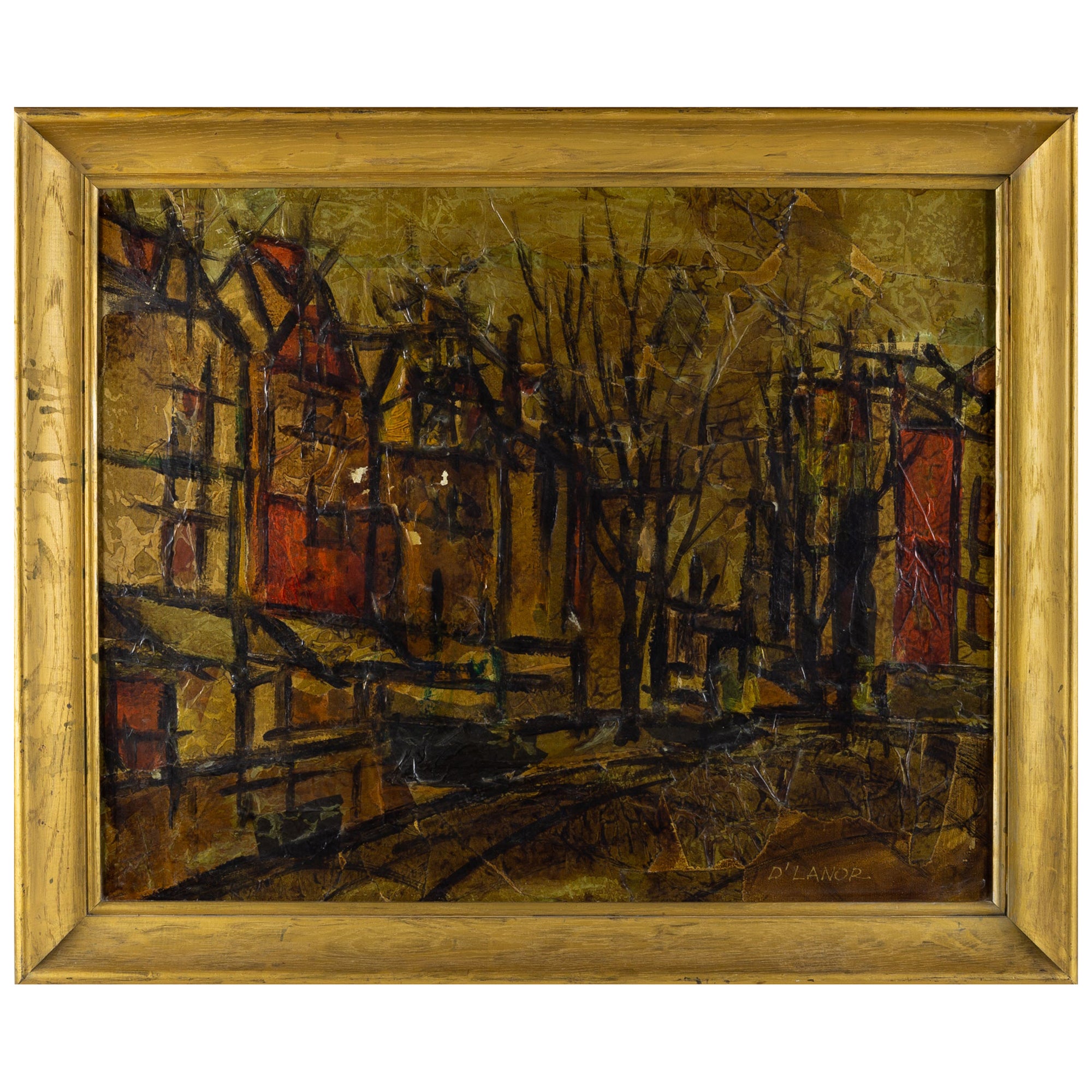 Abstrakte Stadtlandschaft, Öl auf Leinwand, D'Lanor, Mid-Century