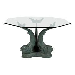 Italian Br Dolphin Dining Table Base At 1stdibs Midcentury Dolphin Base Table With Hexagonal Gl Top