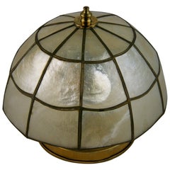 Vintage Mid Century Dome Shaped Capiz Shell Semi Flushmount