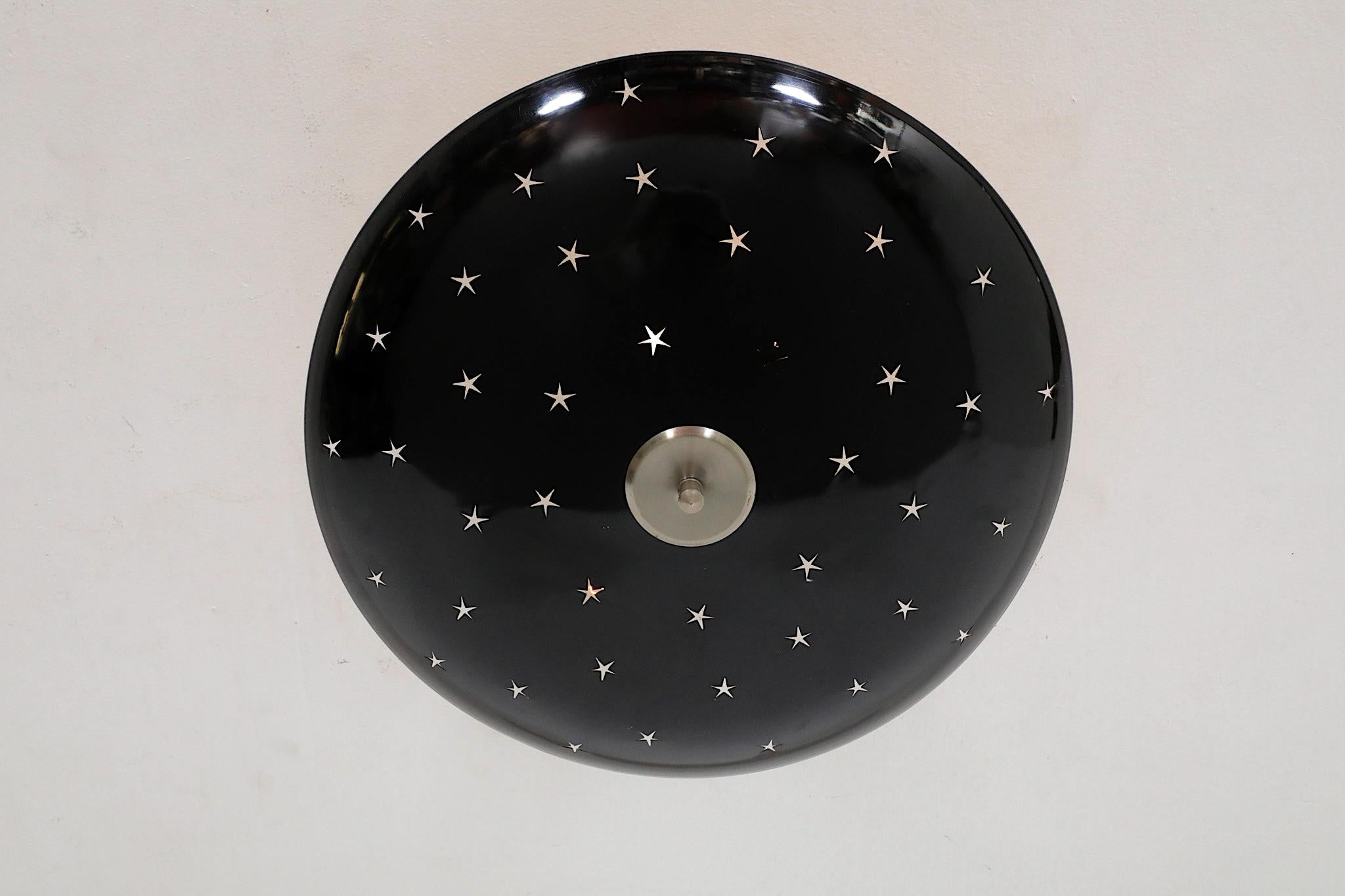 Mid-Century Domed Black Enameled Metal Ceiling Sconce with Star Cutouts 4