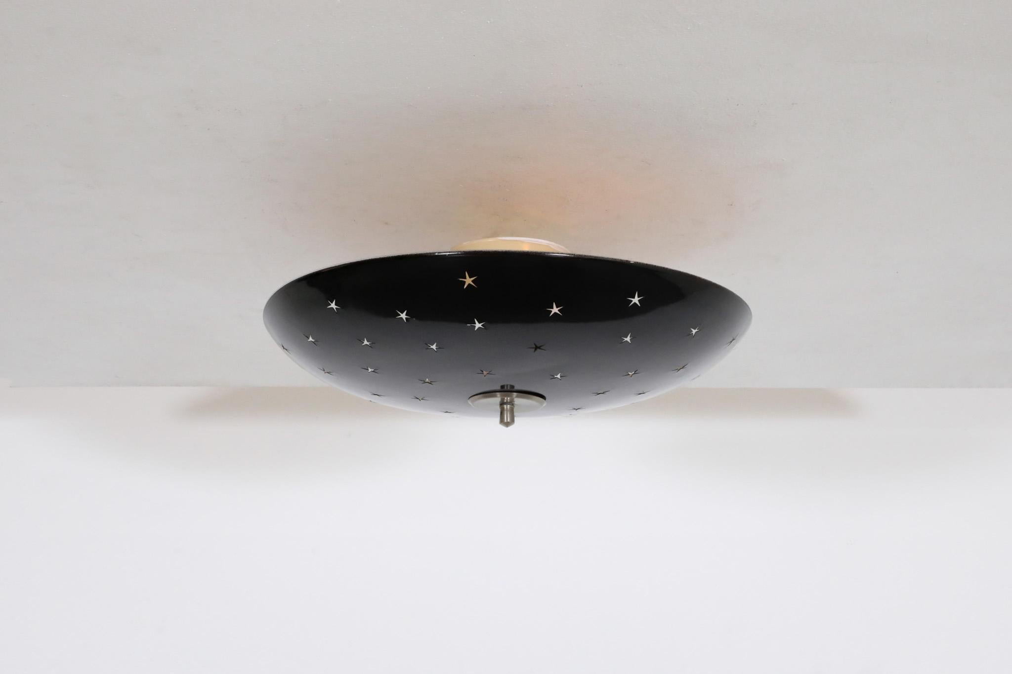 Mid-Century Modern Mid-Century Domed Black Enameled Metal Ceiling Sconce with Star Cutouts