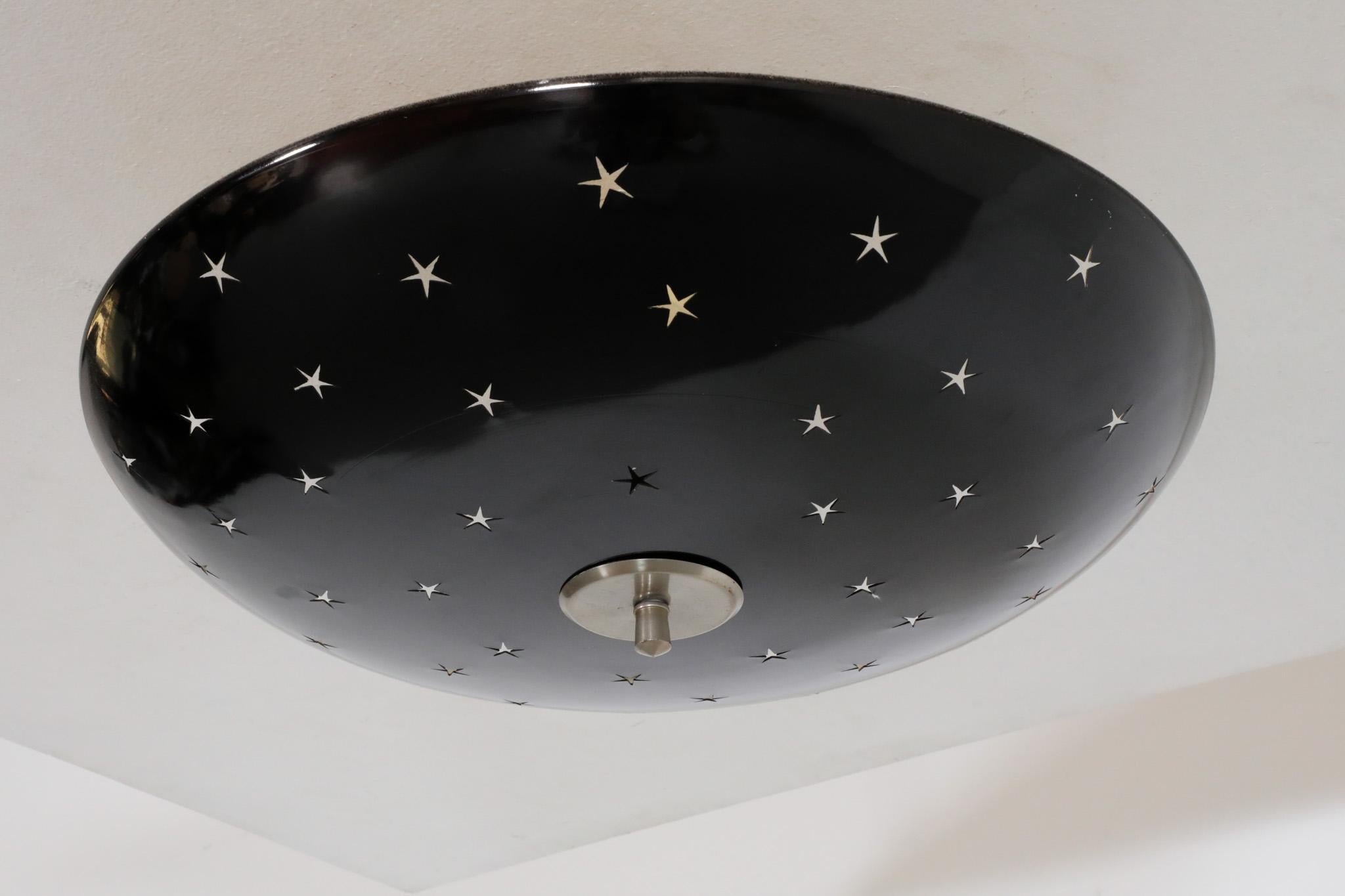 Mid-Century Domed Black Enameled Metal Ceiling Sconce with Star Cutouts 1