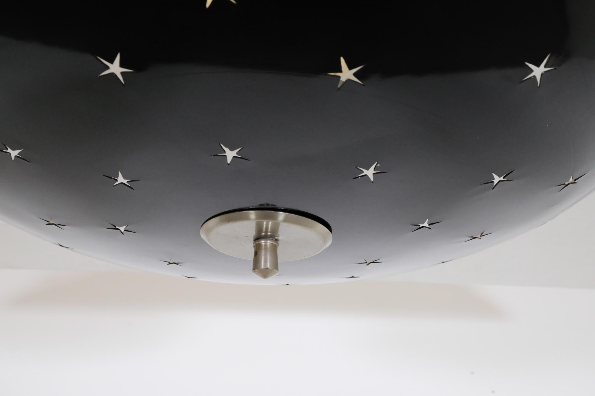 Mid-Century Domed Black Enameled Metal Ceiling Sconce with Star Cutouts 2