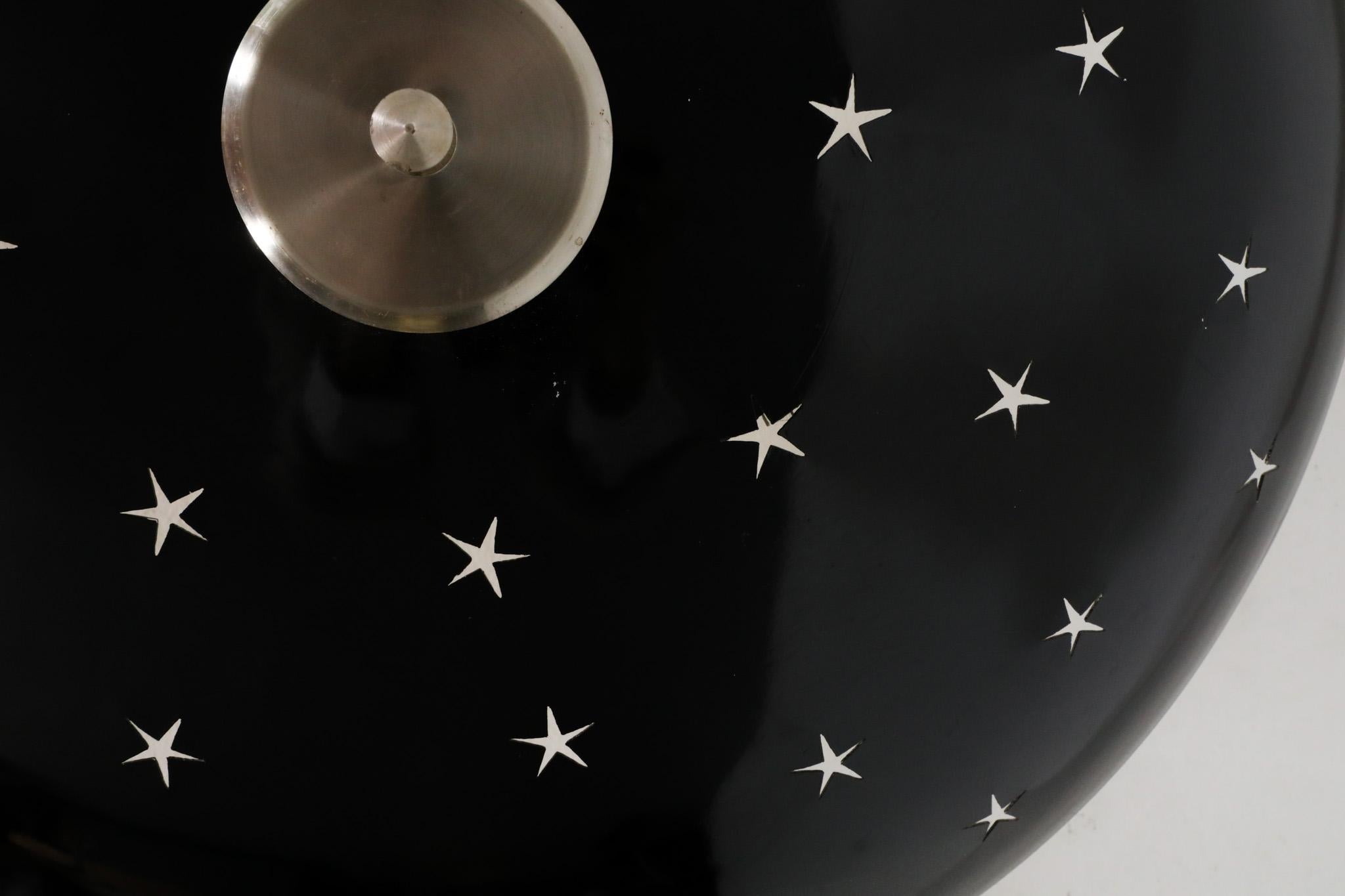 Mid-Century Domed Black Enameled Metal Ceiling Sconce with Star Cutouts 3