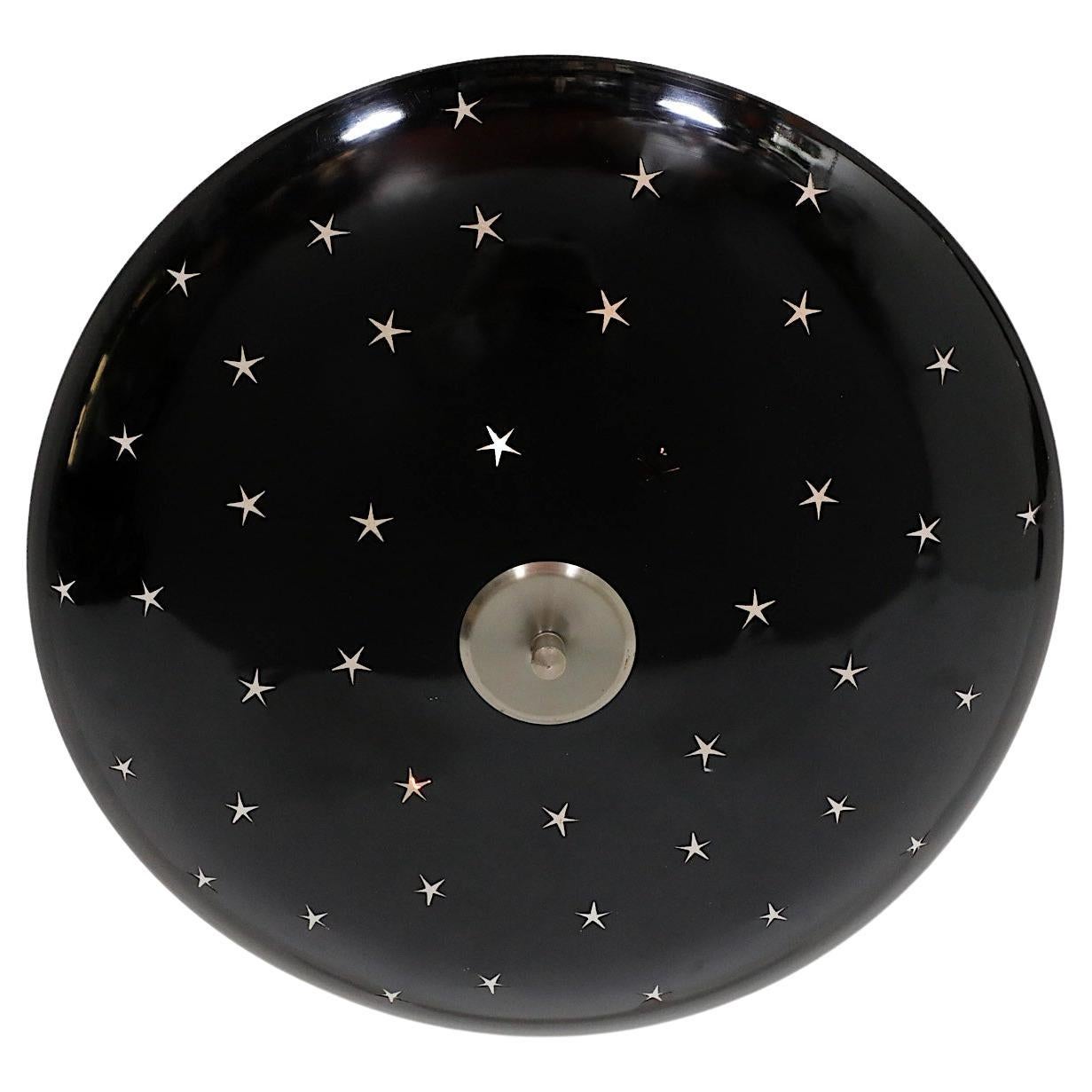 Mid-Century Domed Black Enameled Metal Ceiling Sconce with Star Cutouts