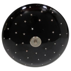Mid-Century Domed Black Enameled Metal Ceiling Sconce with Star Cutouts