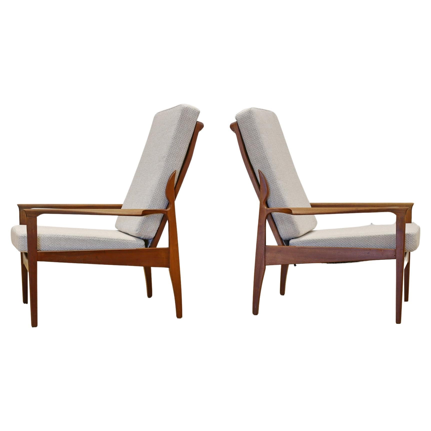 Mid Century Don Narvic armchairs x 2. New upholstery For Sale