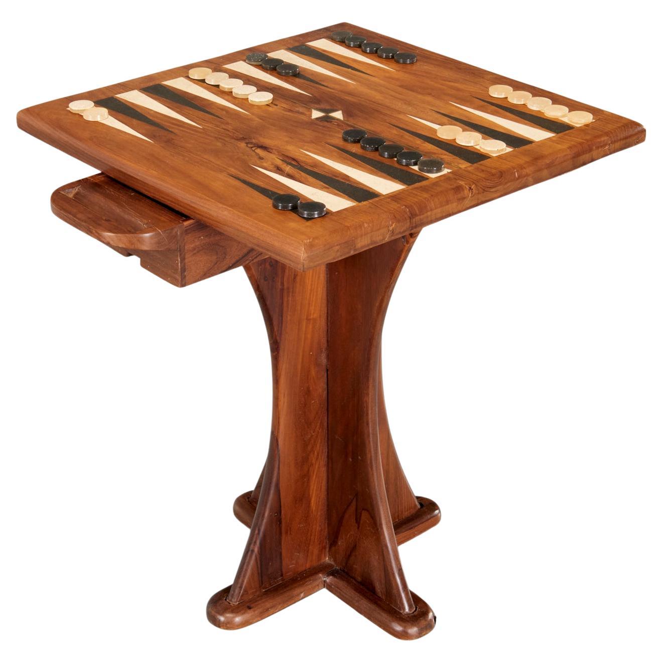 Mid-Century Don Shoemaker 'Style' Exotic Wood and Enamel Inlaid Backgammon Table