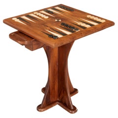 Mid-Century Don Shoemaker 'Style' Exotic Wood and Enamel Inlaid Backgammon Table