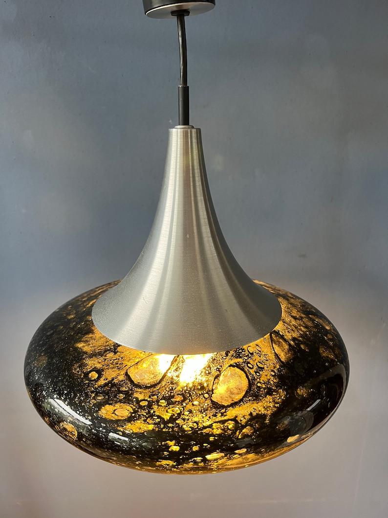 Mid Century Doria Leuchten Black Glass Pendant Lamp Space Age Hanging Lamp In Excellent Condition For Sale In ROTTERDAM, ZH