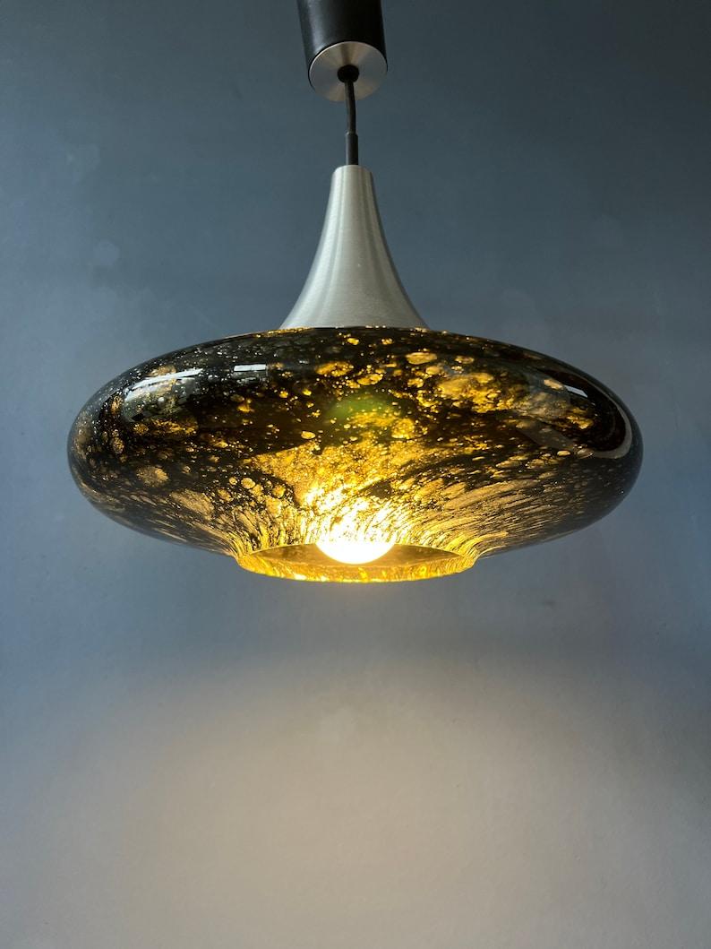 Mid Century Doria Leuchten Black Glass Pendant Lamp Space Age Hanging Lamp For Sale 1
