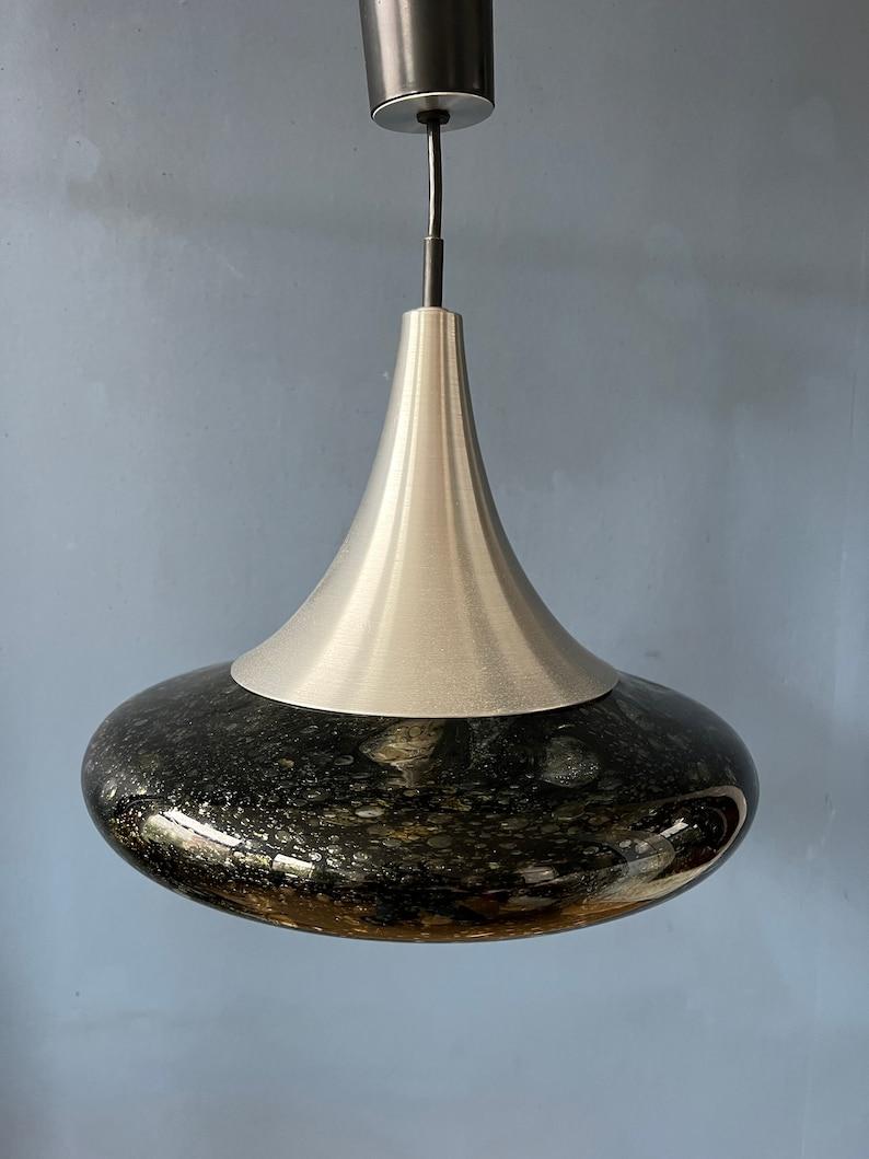 Mid Century Doria Leuchten Black Glass Pendant Lamp Space Age Hanging Lamp For Sale 2