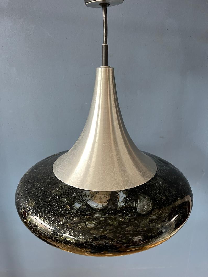 Mid Century Doria Leuchten Black Glass Pendant Lamp Space Age Hanging Lamp For Sale 3