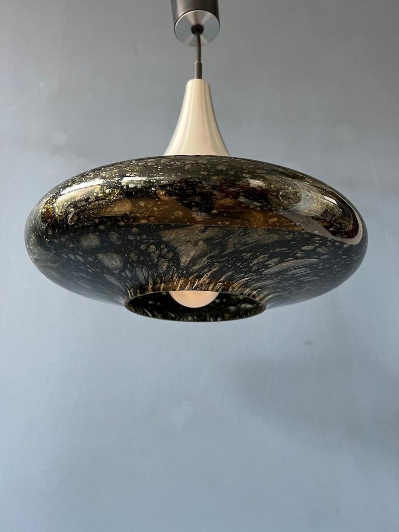 Mid Century Doria Leuchten Black Glass Pendant Lamp Space Age Hanging Lamp For Sale 4